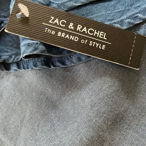 Zac & Rachel V-Neck Tunic Flutter Sleeve Large Women's  Lightweight Blue Denim - Picture 9 of 9